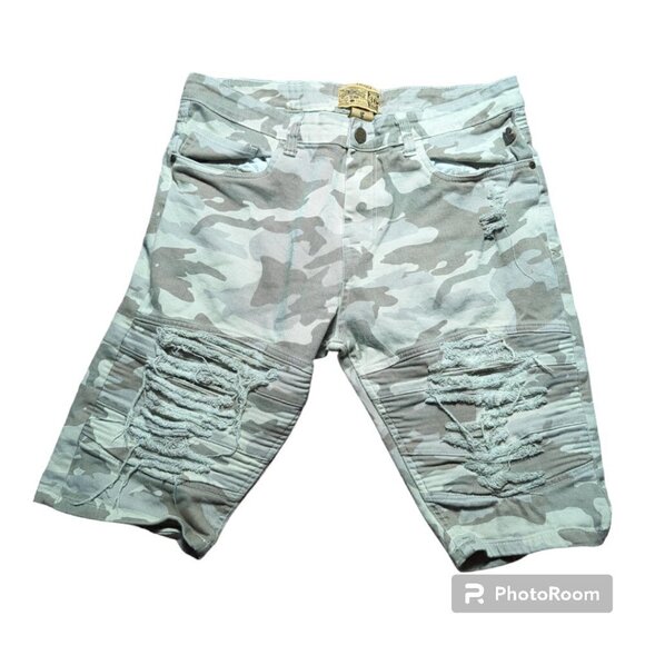 GRINDHOUSE Denim Men’s 36 Camouflage Shorts Distressed Stretch - Picture 1 of 10